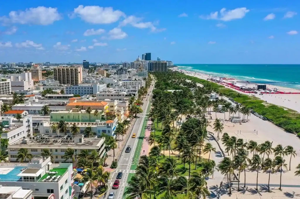 South Beach Miami with Ocean Drive and Art Deco buildings